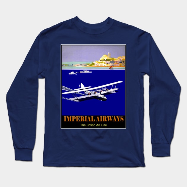 Imperial Airways : Vintage Seaplane Travel Print Long Sleeve T-Shirt by posterbobs